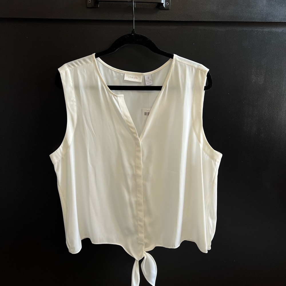 Chico's Ivory Sleeveless Blouse with Tie-Front